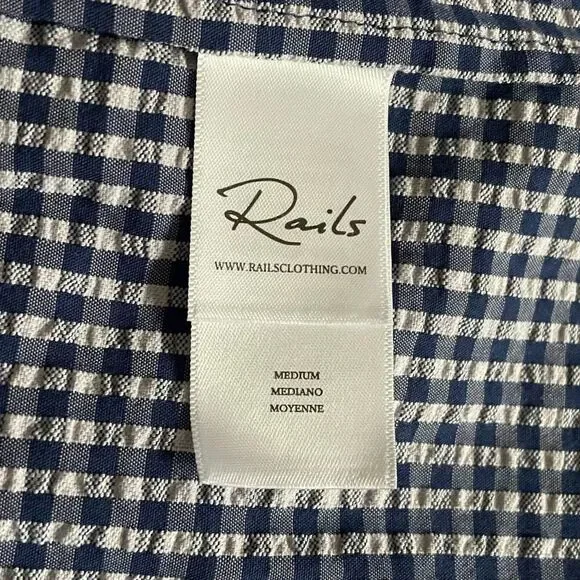 NWT RAILS Maeve Fluted Seersucker Womens Navy Gingham Midi Dress size Medium - Picture 8 of 9